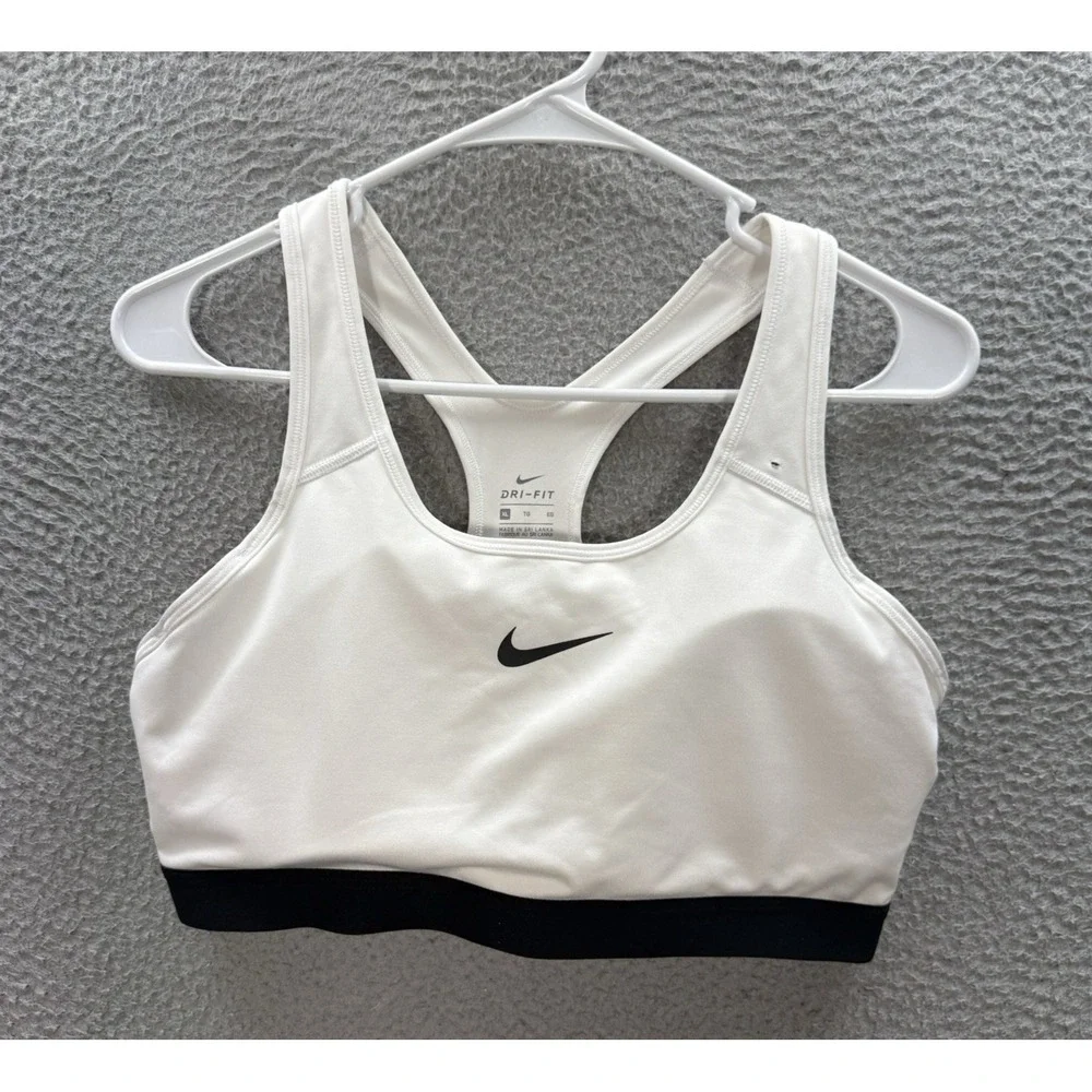 Nike Sports Bra Womens XL White Black Dri Fit Racerback‎ Removable Pads Yoga Gym